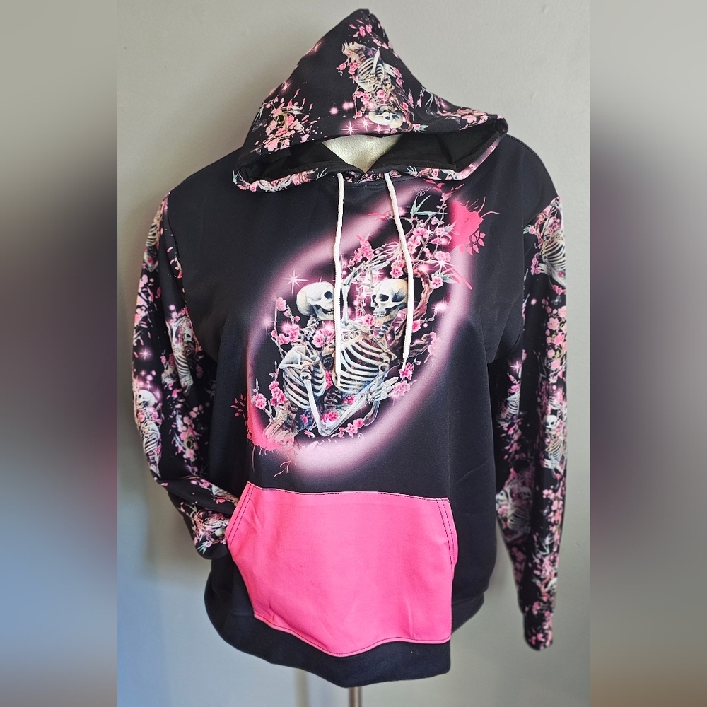 Skull blossom pink/black hoodie